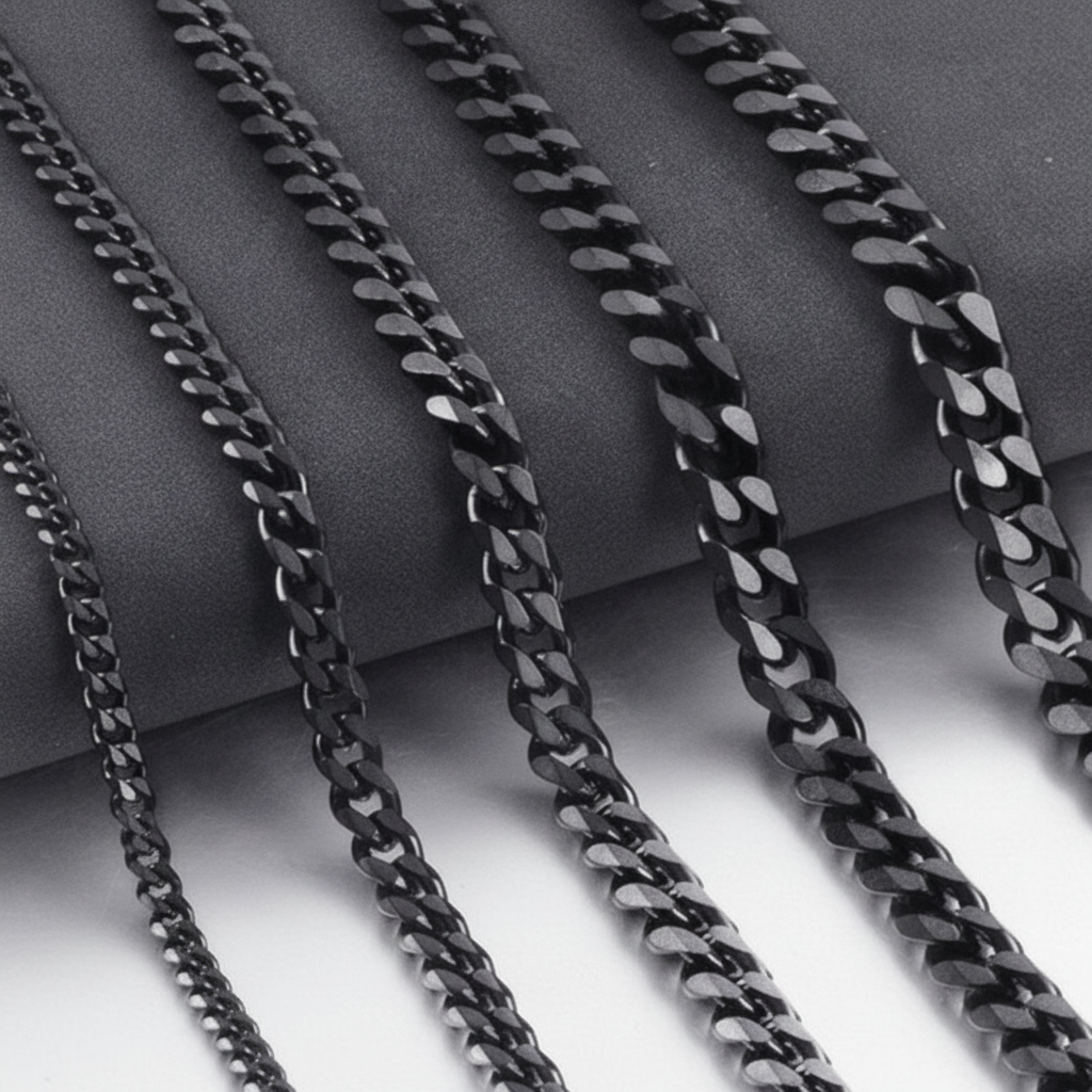 3-9mm Stainless Steel Curb Link Chain in silver, gold, and black finishes view 12