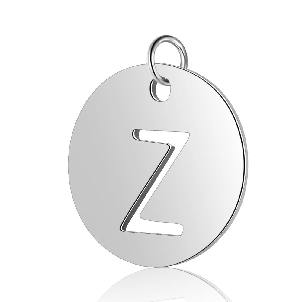 Stainless Steel Initial Disc Pendant, silver, hollow letter Z