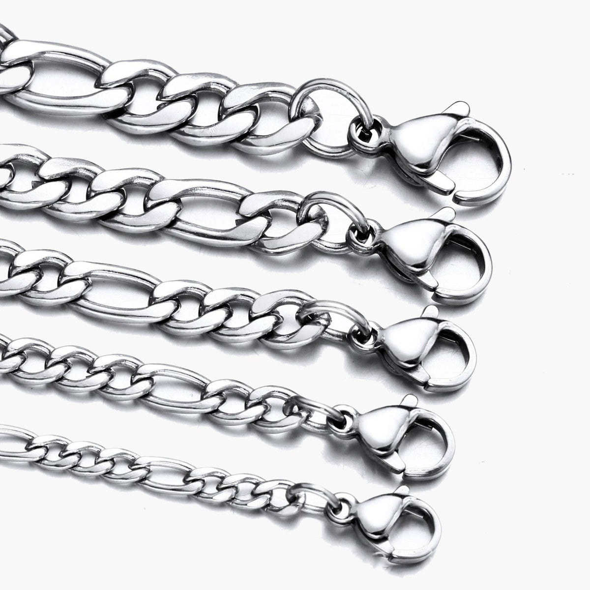 304 Stainless Steel Figaro Link Chain silver-tone lobster clasp view 4