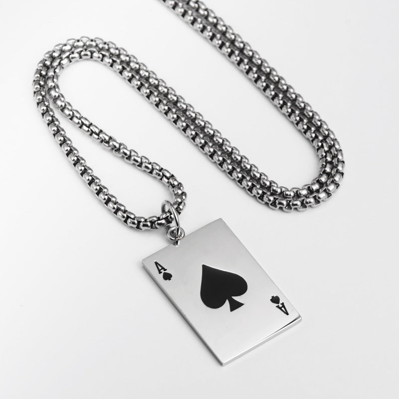 Ace of Spades Pendant Necklace, silver-tone with black spade