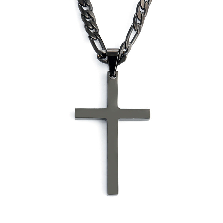 Titanium Steel Figaro Chain Cross Pendant gold-tone finish view 3