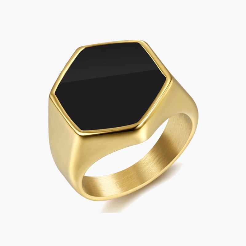 316L Stainless Steel Hexagon Signet Ring with black inlay view 5