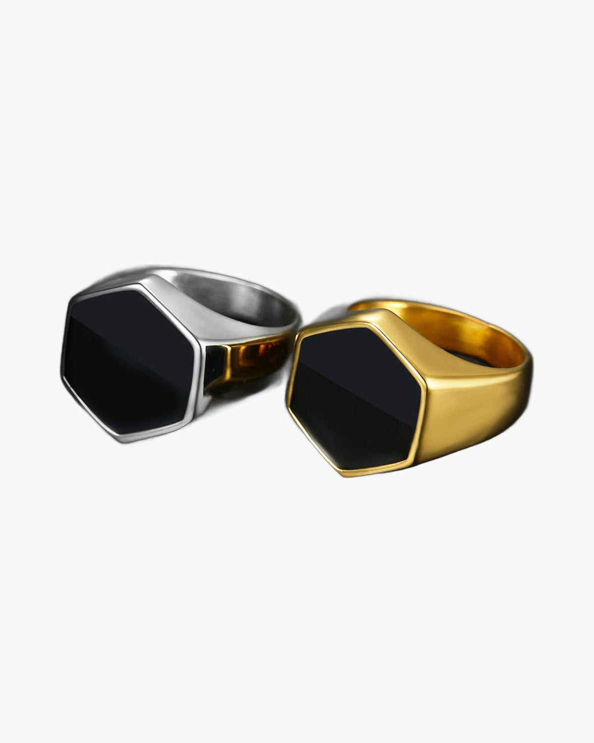 316L Stainless Steel Hexagon Signet Ring with black inlay view 3