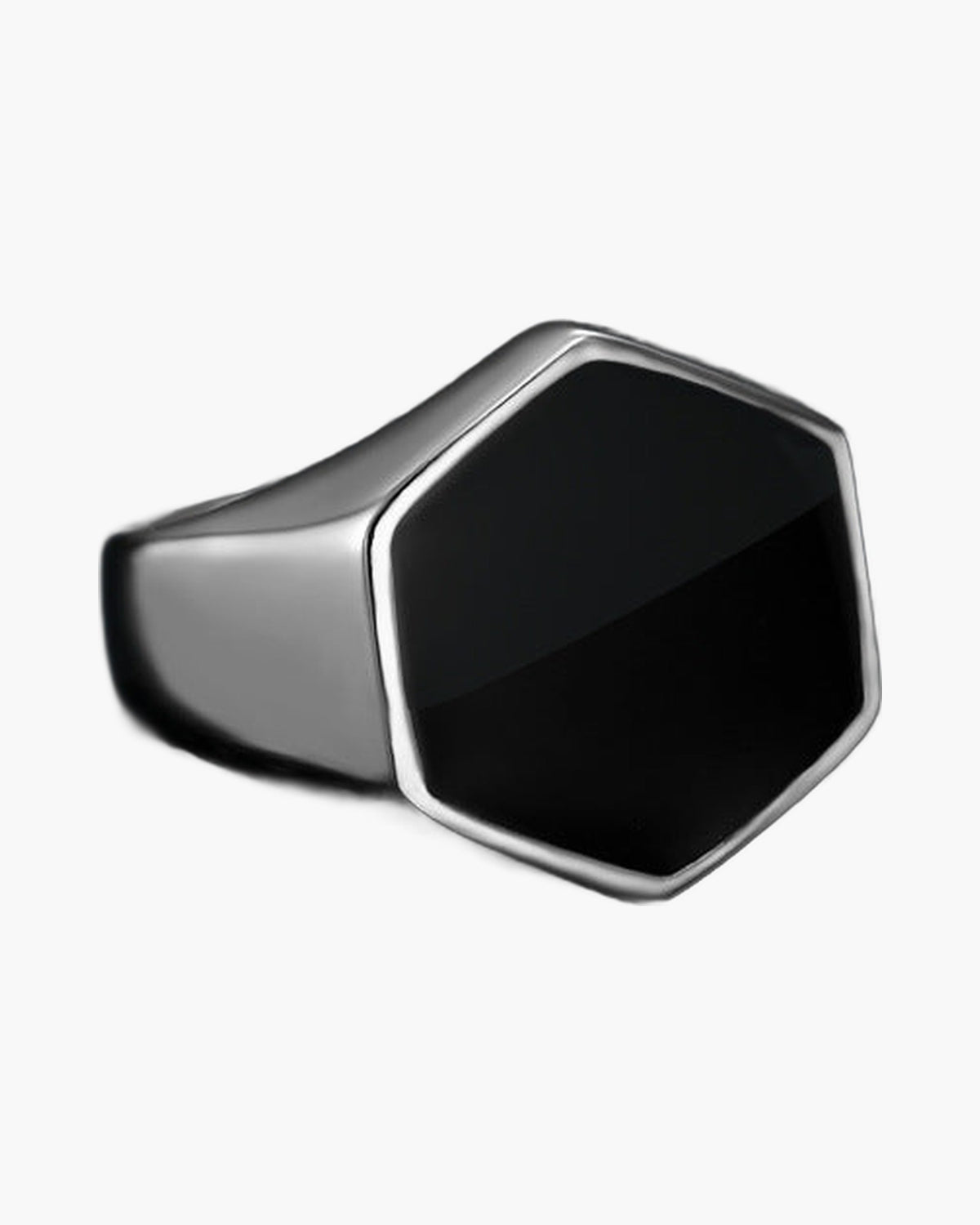 316L Stainless Steel Hexagon Signet Ring with black inlay view 4