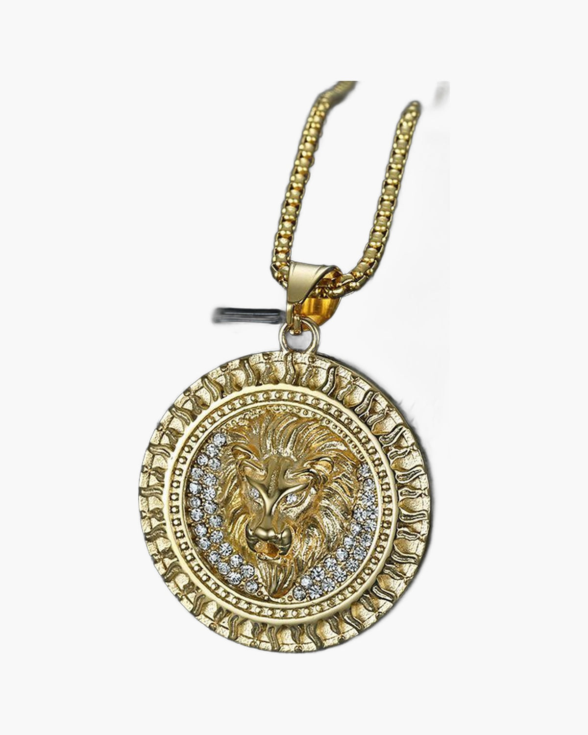 316L Stainless Steel Iced Lion Head Pendant Necklace gold-tone view 3