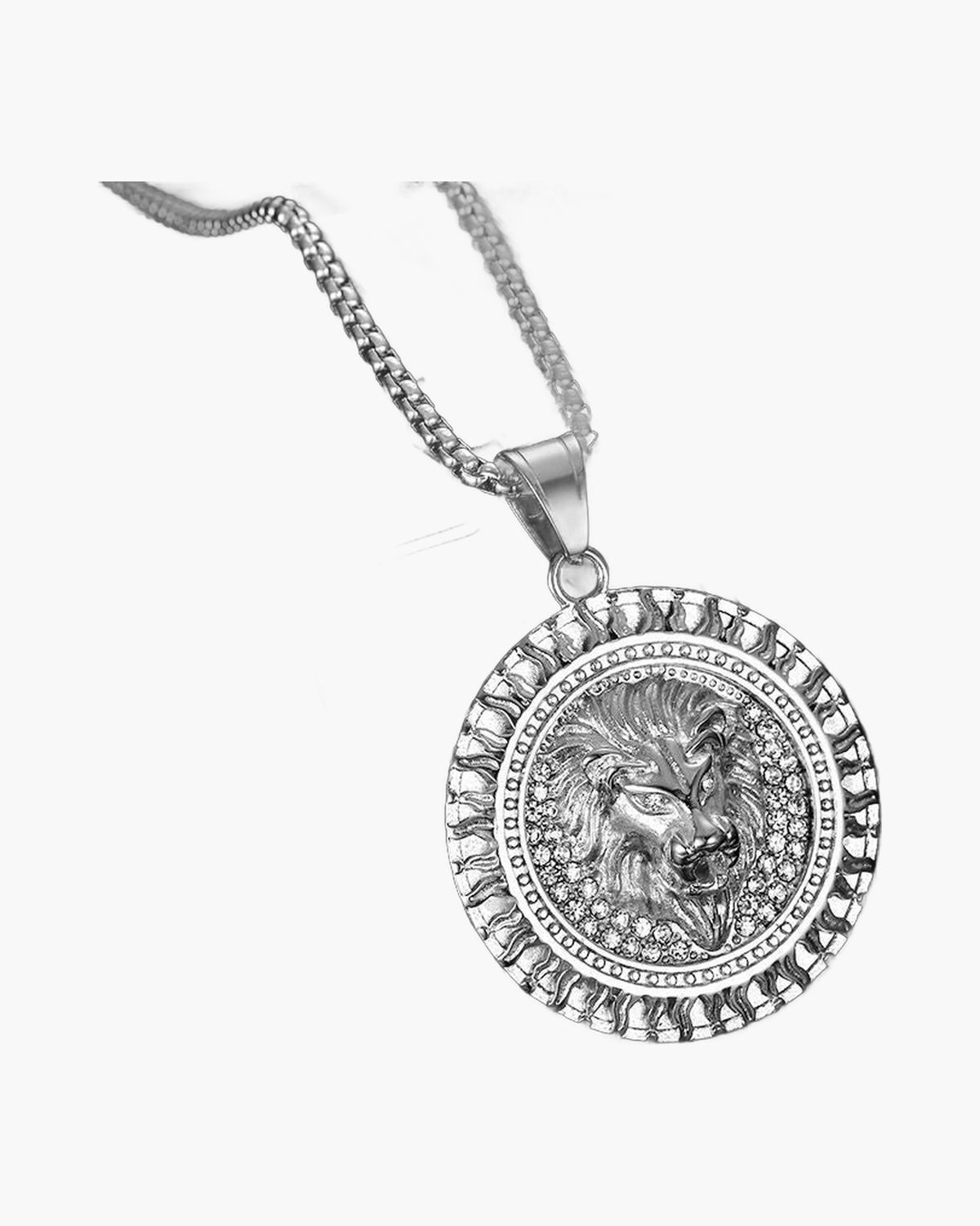 316L Stainless Steel Iced Lion Head Pendant Necklace gold-tone view 4