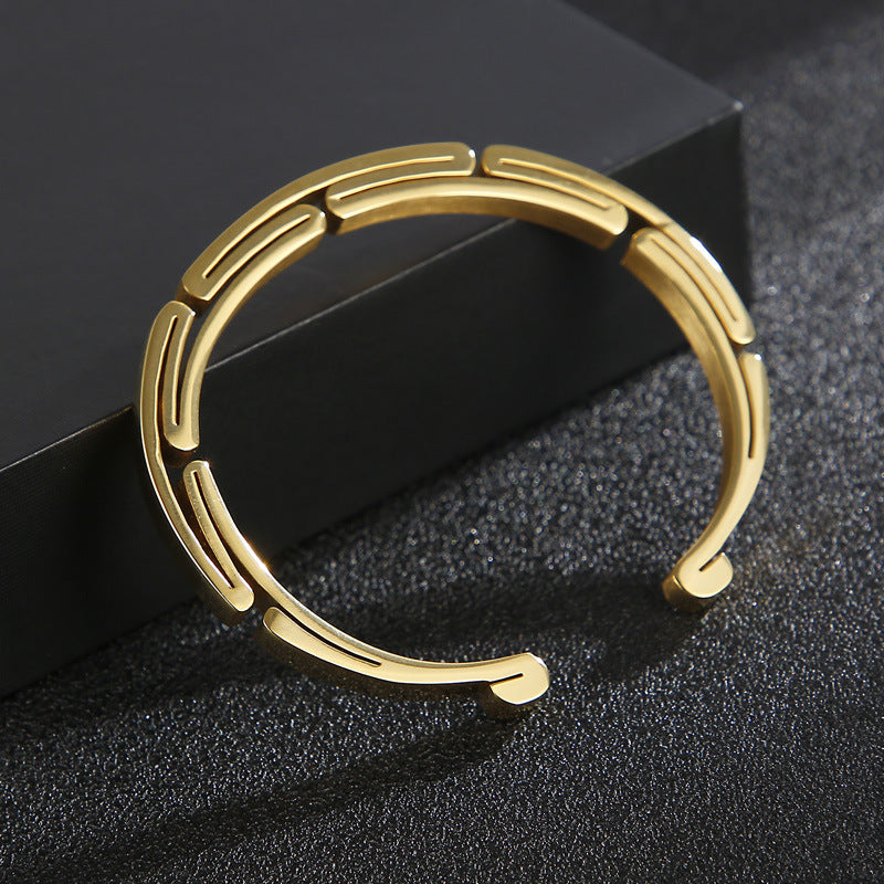 Titanium Steel Geometric Cuff Bracelet in silver view 4