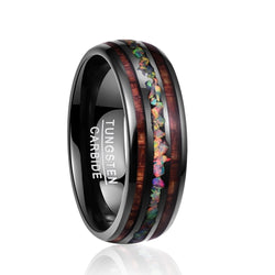 Black Tungsten Carbide Wood Opal Band - front view view 4