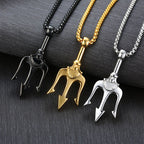 Titanium Steel Trident Pendant Necklace in black, gold, and silver finishes