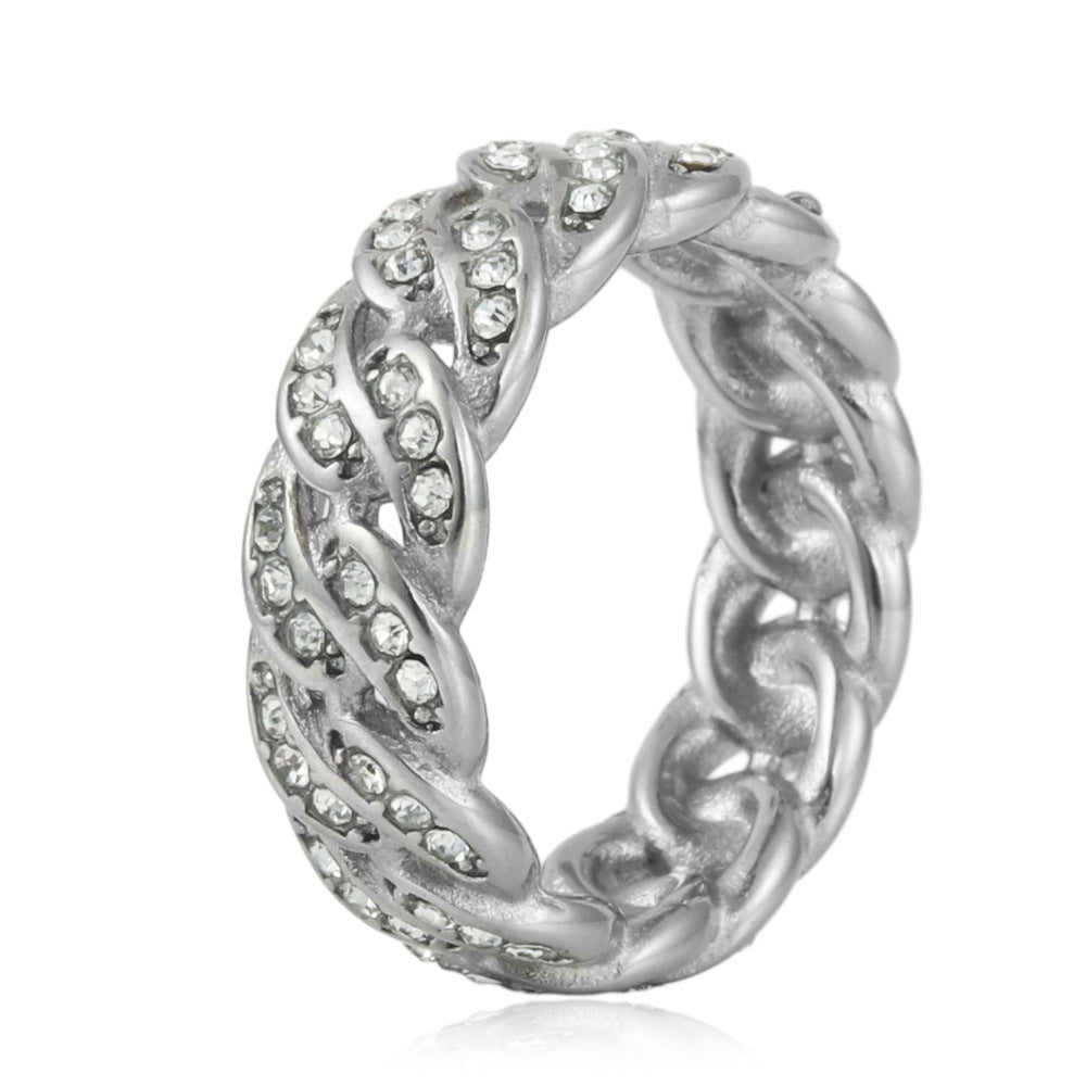 Titanium Steel Iced Cuban Link Ring, gold-tone with cubic zirconia view 4