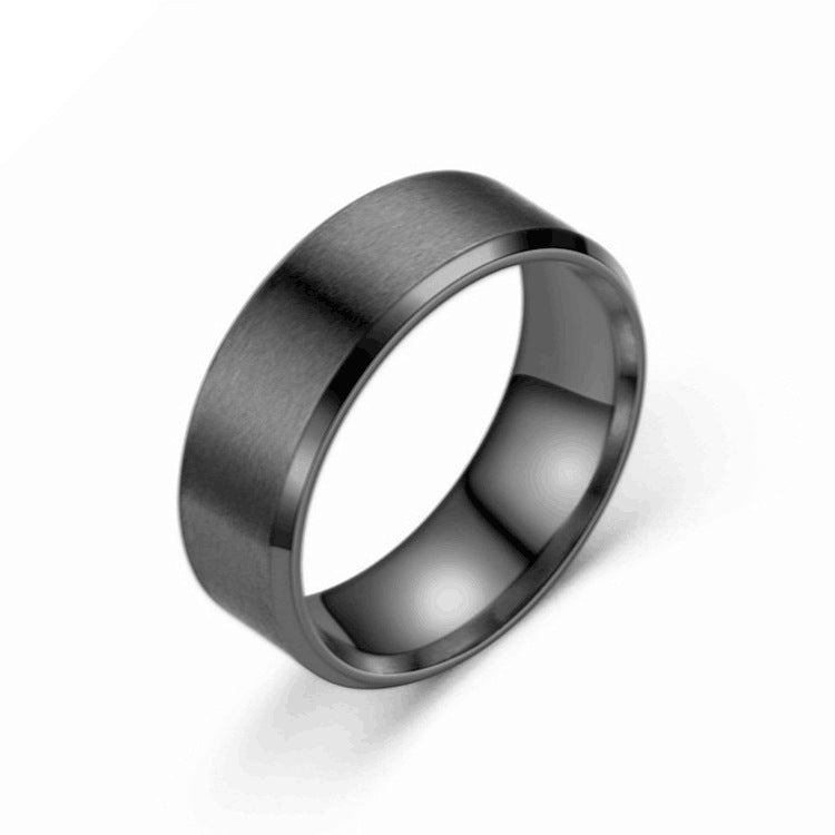 Matte Beveled Stainless Steel Band Ring in silver finish view 2