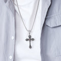 The Gothic Fleur Cross Pendant Necklace in Titanium Steel