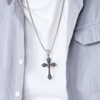 The Gothic Fleur Cross Pendant Necklace in Titanium Steel