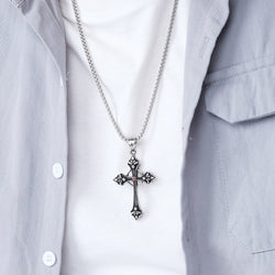 The Gothic Fleur Cross Pendant Necklace in Titanium Steel
