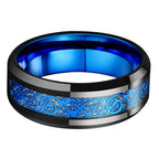 8mm Black Tungsten Carbide Dragon Ring with blue inlay view 2