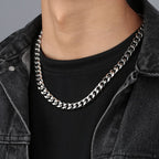 Titanium Steel Cuban Link Chain, silver, on neck