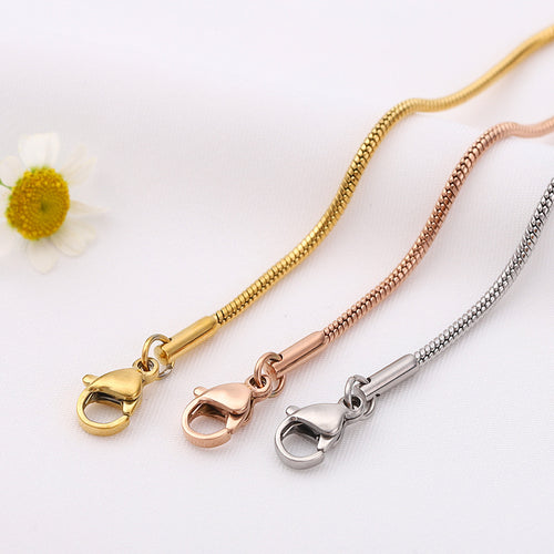 1.2mm-1.5mm Stainless Steel Snake Chain in gold, rose gold, and silver finishes view 2