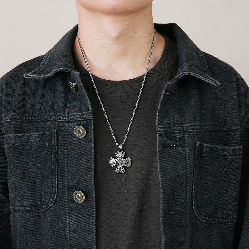 Viking Cross Knotwork Pendant Necklace, front and back view 4