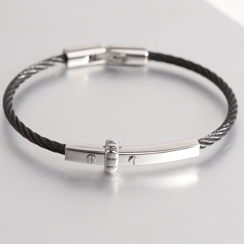 Stainless Steel Cable Bar Bracelet silver finish view 3
