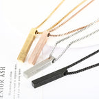 Script Etched Titanium Steel Bar Pendant Necklace in multiple finishes