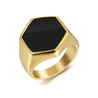 316L Stainless Steel Hexagon Signet Ring with black inlay view 5