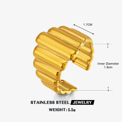 Vertical Stripe Stainless Steel Cuff Ring, gold-tone, ribbed texture view 5