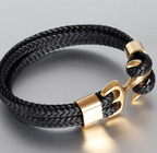 Braided Leather Anchor Bracelet with silver-tone clasp view 3