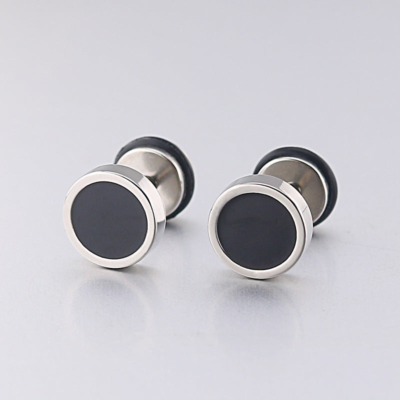 Stainless Steel Round Black Stud Earrings, pair, minimalist design
