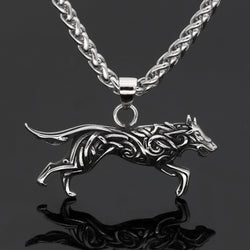 Titanium Steel Wolf Knotwork Pendant Necklace with wheat chain