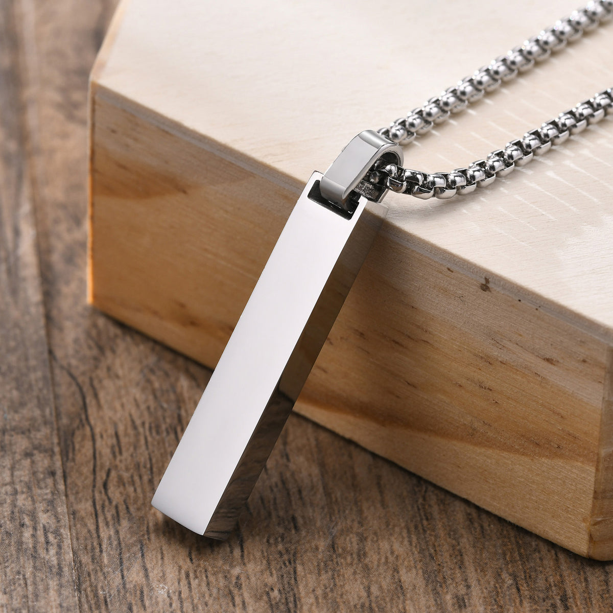 Titanium Steel Roman Numeral Bar Necklace in black and silver-tone view 2