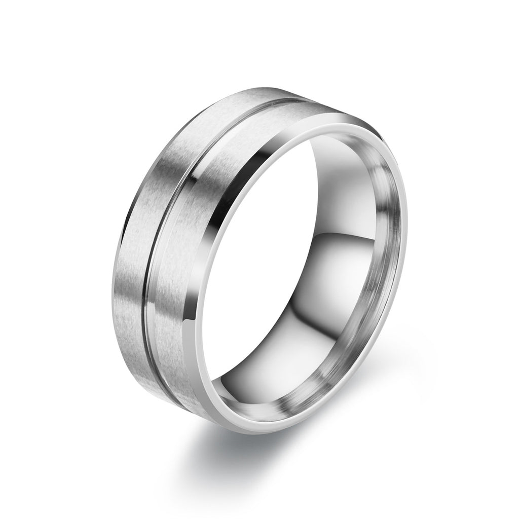 Brushed Groove Stainless Steel Band in silver finish