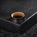 8mm Black Tungsten Carbide Wood Inlay Ring, modern, durable, men's jewelry view 2