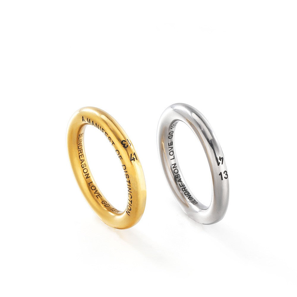 Titanium Steel Engraved Band Ring in gold-tone and silver-tone