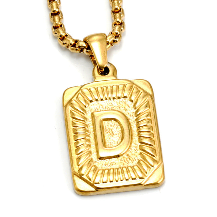 Gold-Tone Rectangular Initial Pendant Necklace with letter H view 7