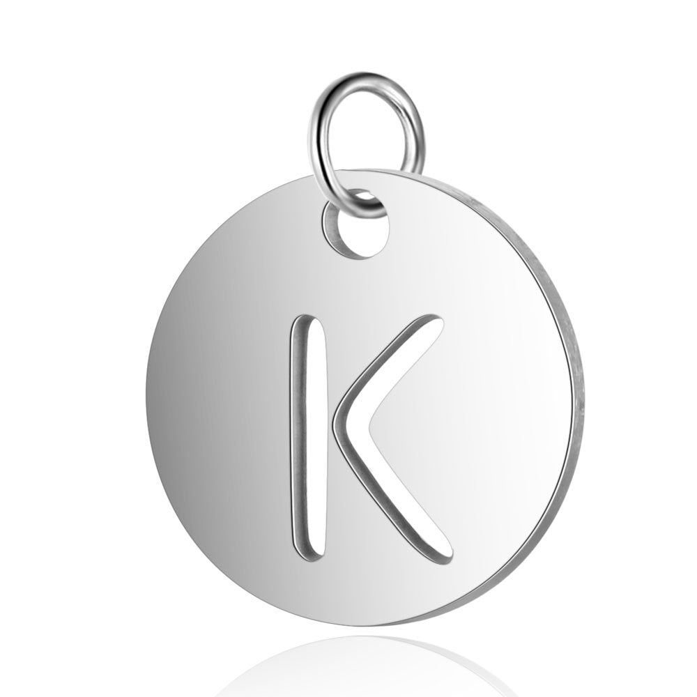 Stainless Steel Initial Disc Pendant, silver, hollow letter Z view 14