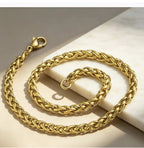 Titanium Steel Wheat Chain Necklace gold-tone on white background view 2
