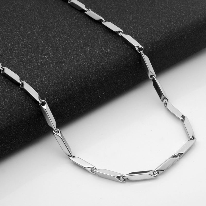 Titanium Steel Geometric Link Chain, steel color, minimalist