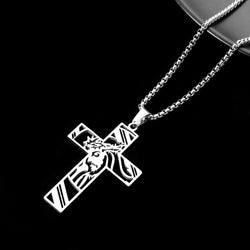 Hollow Cross Titanium Steel Pendant Necklace in silver and gold-tone finishes view 5