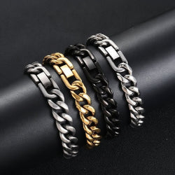 10mm Stainless Steel Cuban Link Bracelet, silver finish, box clasp view 5