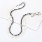 The Layered Pearl and Curb Chain Necklace in Steel, view 3