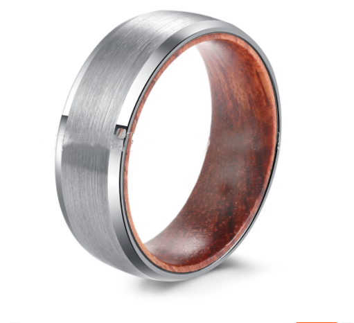 Matte Tungsten Carbide Wood Inlay Band, silver-tone, wood texture view 2