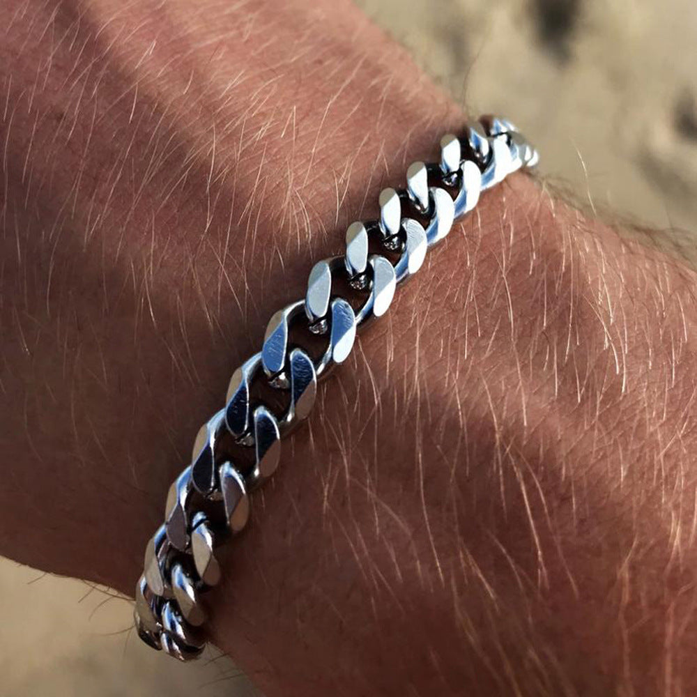 The Diamond-Cut Cuban Bracelet in Stainless Steel, view 2