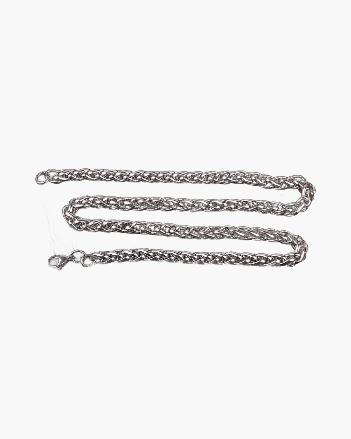 3mm Wheat Chain Necklace coiled, silver-tone view 4