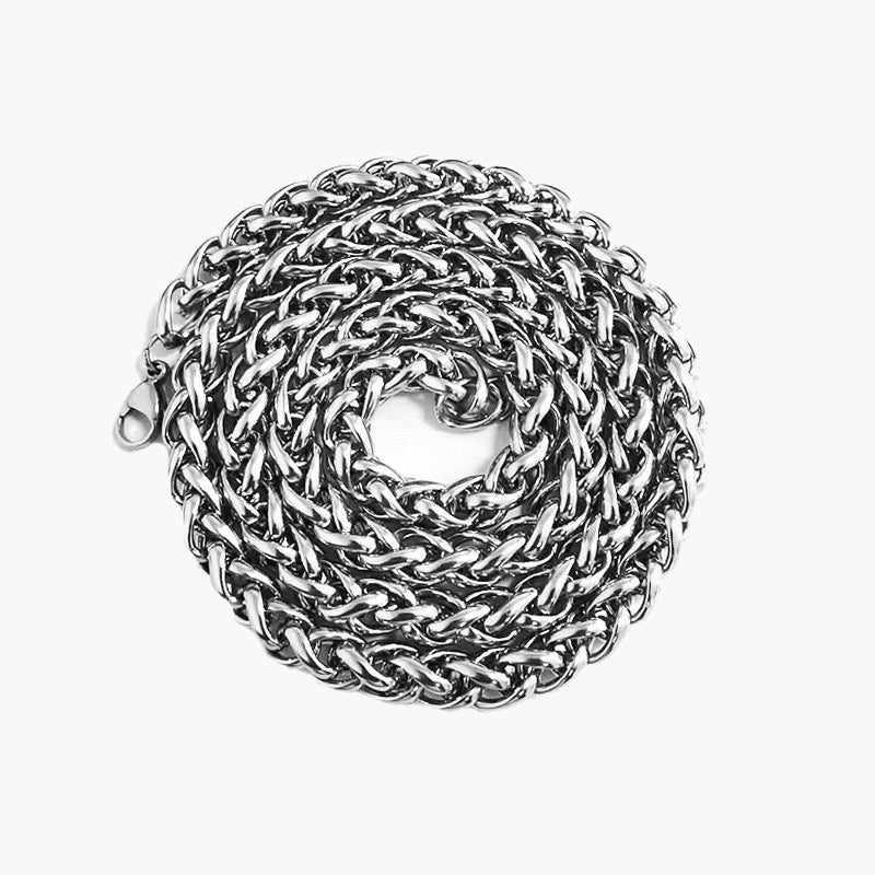 3mm Wheat Chain Necklace coiled, silver-tone