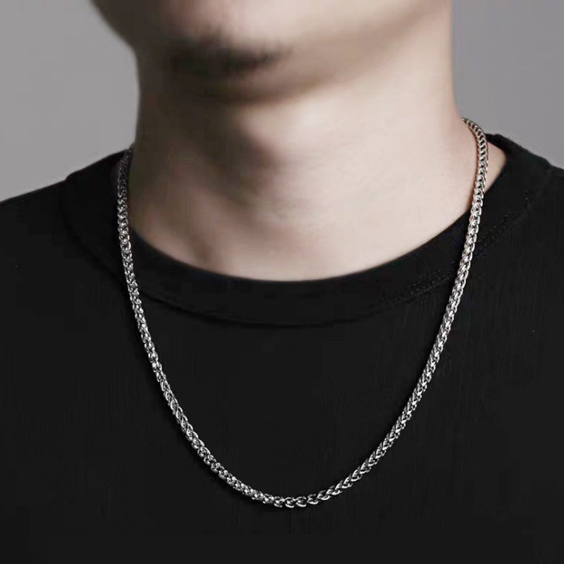 3mm Wheat Chain Necklace coiled, silver-tone view 2
