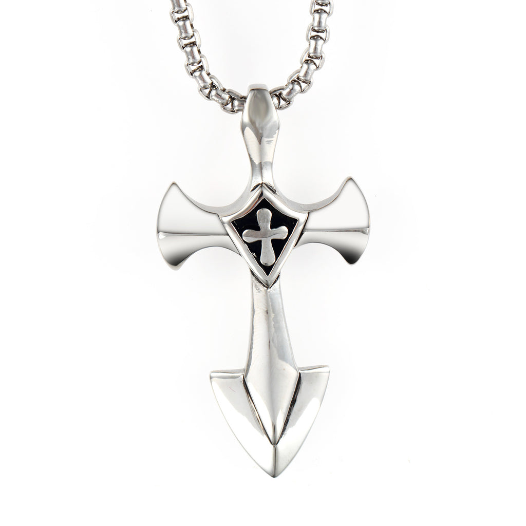 Geometric Cross Pendant Necklace, silver-tone, stainless steel