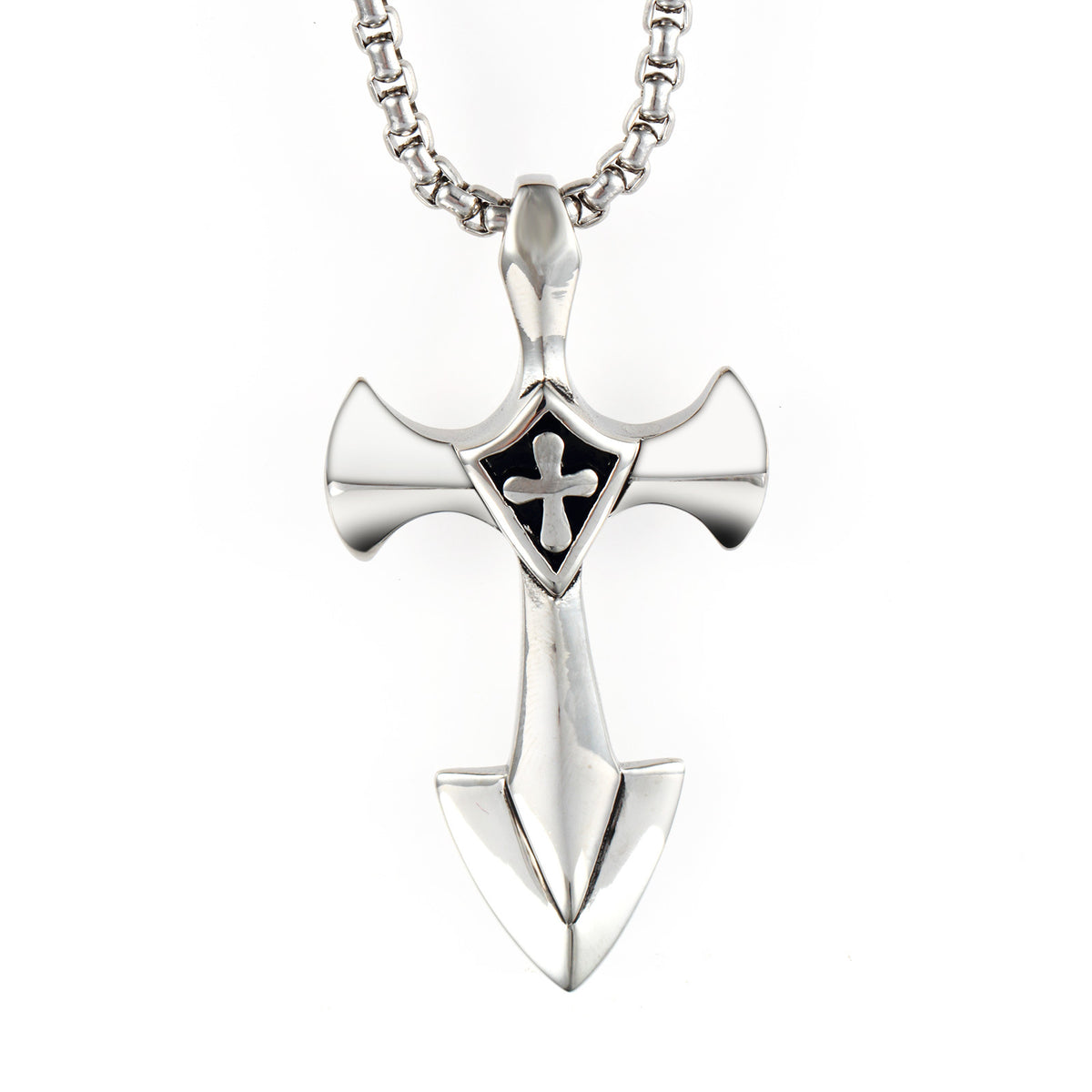 Geometric Cross Pendant Necklace, silver-tone, stainless steel