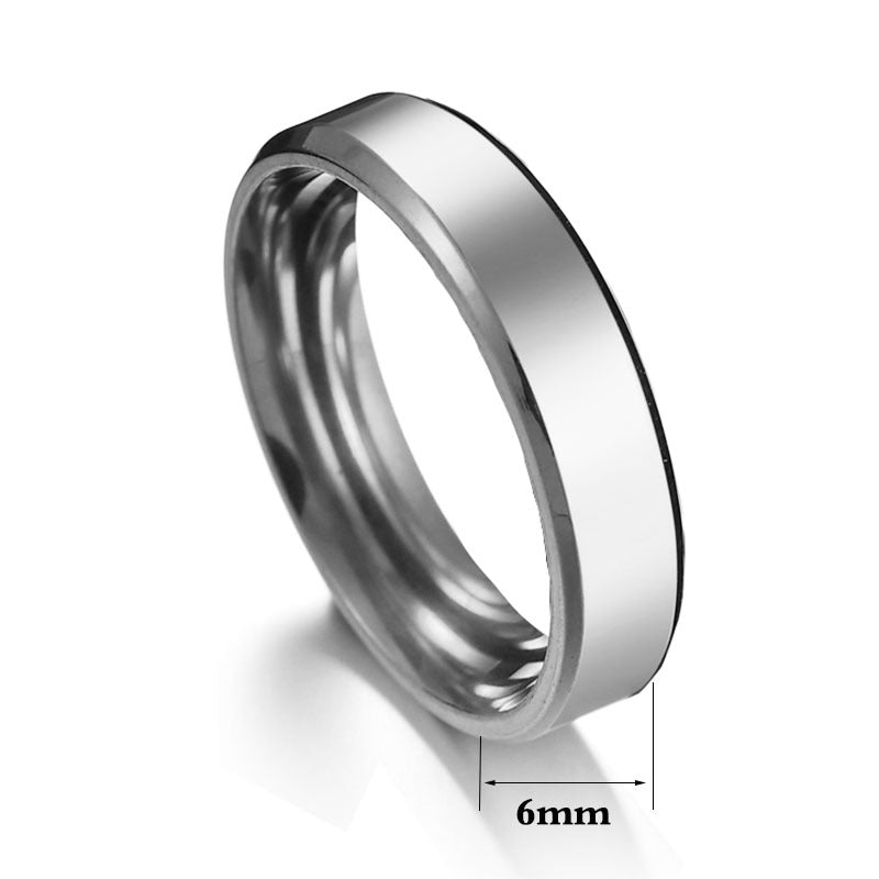 6mm Stainless Steel Beveled Band Ring in gold, black, and silver view 5