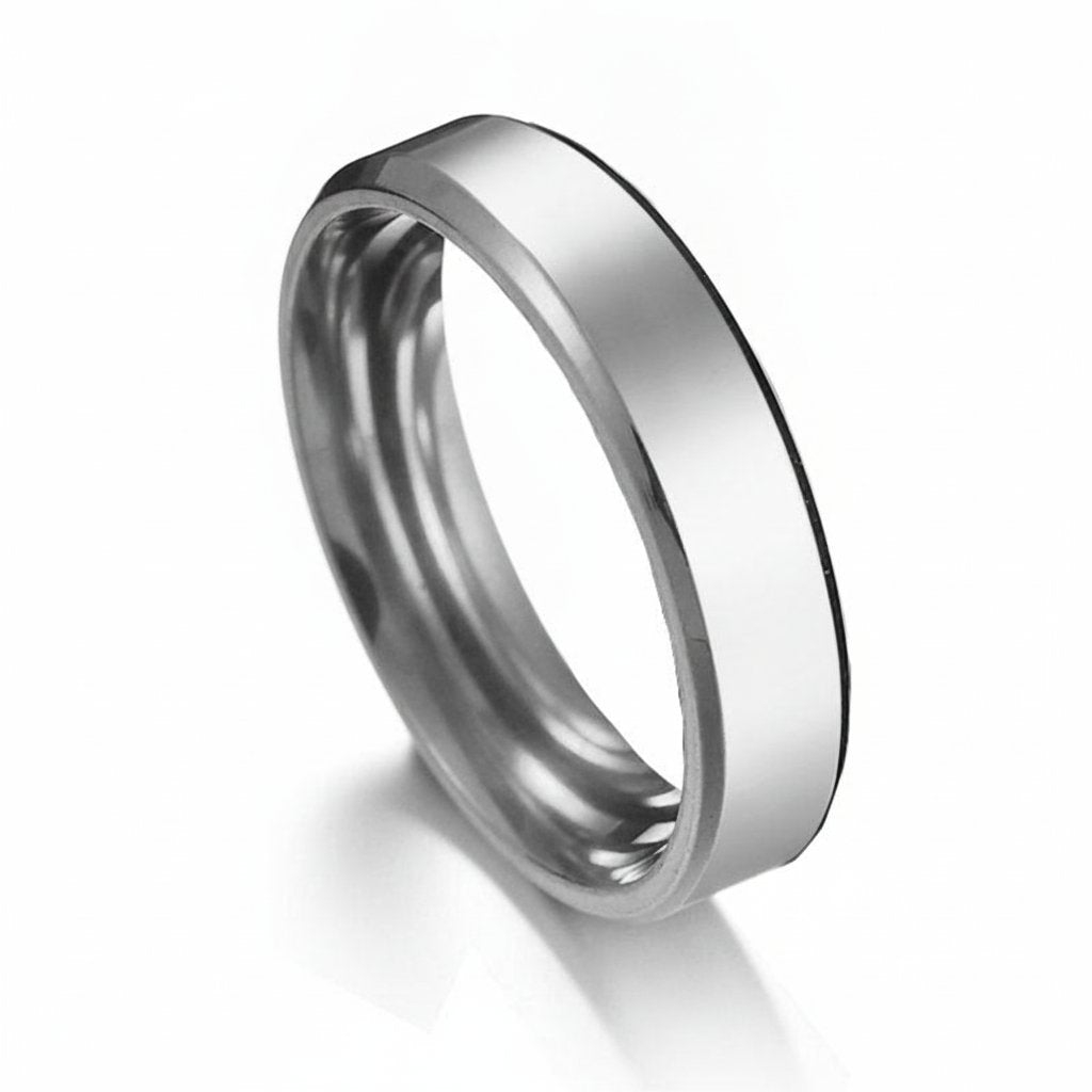 6mm Stainless Steel Beveled Band Ring in gold, black, and silver view 5