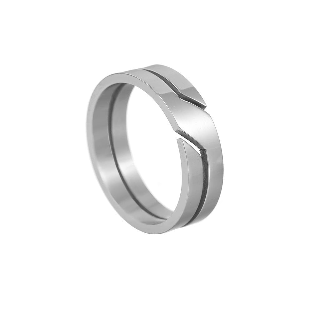 6mm Geometric Cut-Out Stainless Steel Ring in silver, gold, and black finishes view 2
